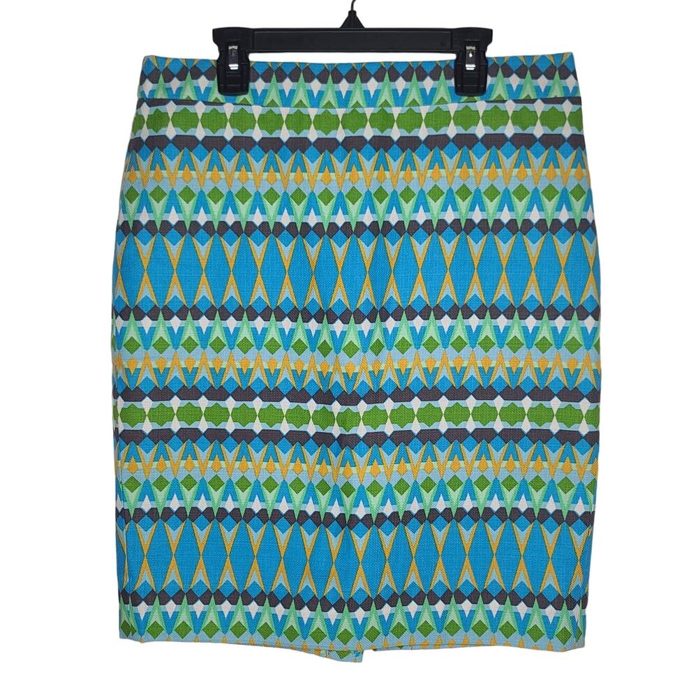 J Crew bright blue teal green geometric pencil skirt - 4